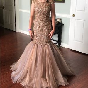 Sherri Hill Dark Nude Beaded Pageant Prom Dress